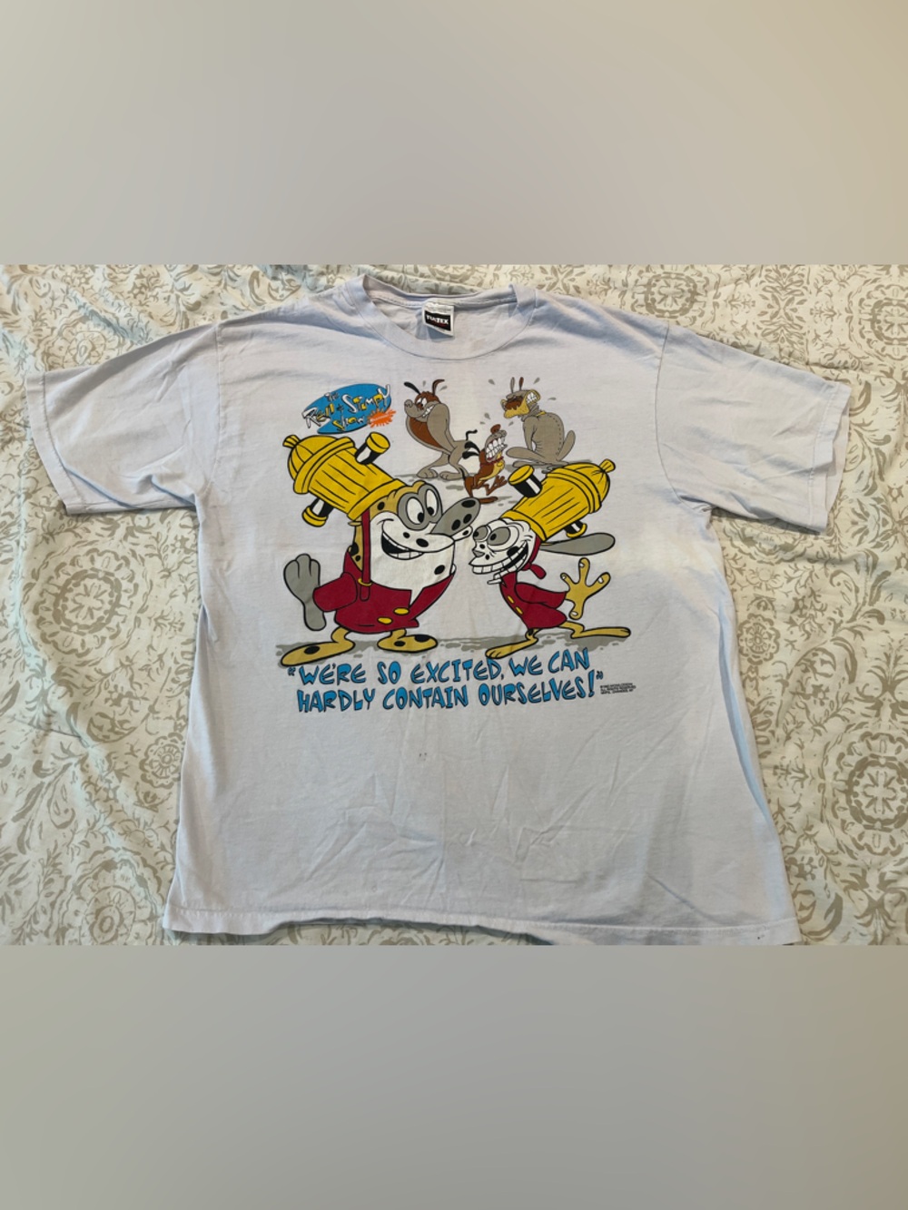 REN & STIMPY vintage NICKELODEON t shirt 1993 WE'RE SO EXCITED XL  FIRE DOGS